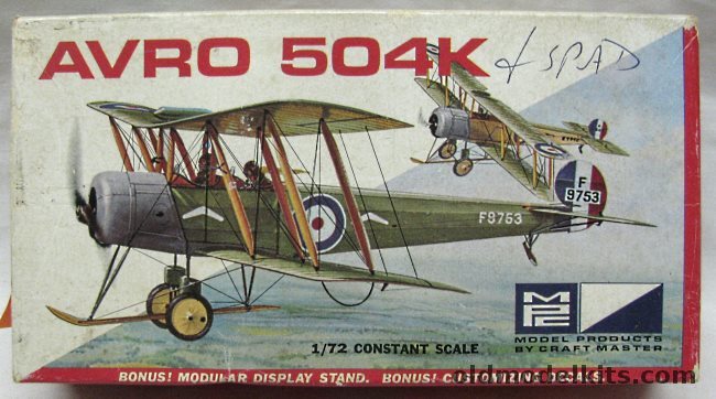 MPC 1/72 Avro 504K  and Spad VII (Airfix Molds) - Both Kits, 5005-50 plastic model kit